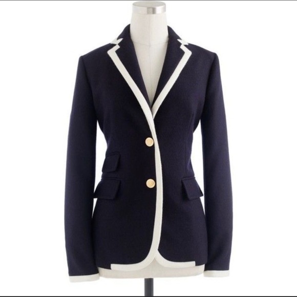 J. Crew Jackets & Blazers - NWT! J. Crew acking Jacket in Tipped Double-Serge Navy Wool Blazer Size 10